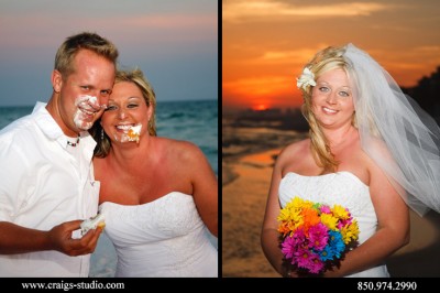 Wedding cake and sunset portraits