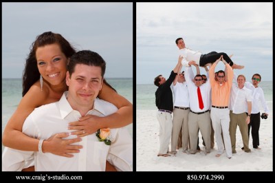 Groom being picked up by his best friends